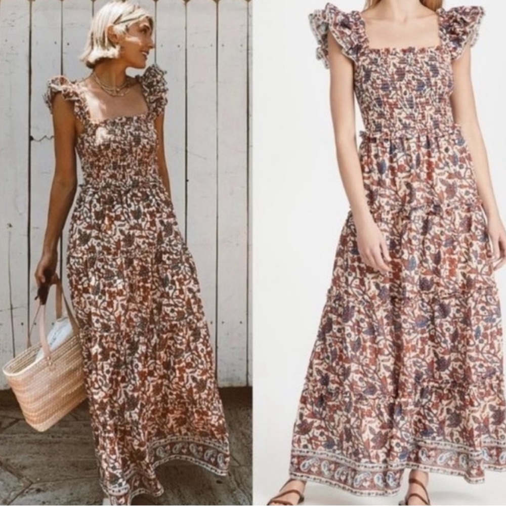Floral Maxi Dress in Brown and Cream